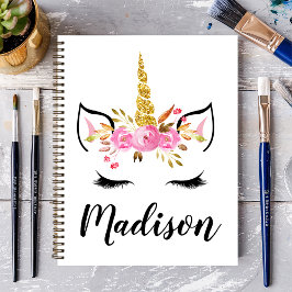 Caderno Espiral Unicorn Face com Eyelashes Nome Personalizado