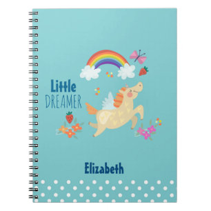 Caderno Espiral Unicorn Rainbow Clouds and Flowers Little Dreamer