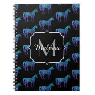 Caderno Espiral Unicorn Sparkles aqua Blue ombre Standard Monogram