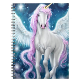 Caderno Espiral Unicórnio Alado Fantástico com Cabelo Rosa