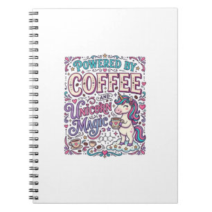 Caderno Espiral Unicórnio Alimentado por Café e Magia de Unicórnio