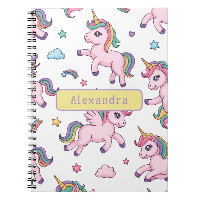 Caderno Espiral Unicórnio Arco-íris Fofo (Frente)