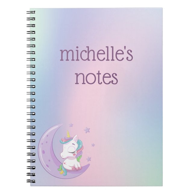 Caderno Espiral Unicórnio Arco-íris Pastel Personalizado (Frente)