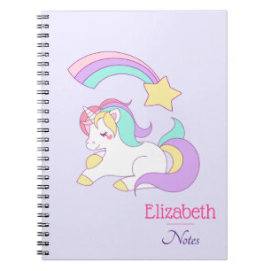Caderno Espiral Unicórnio bonito com a estrela de tiro colorida
