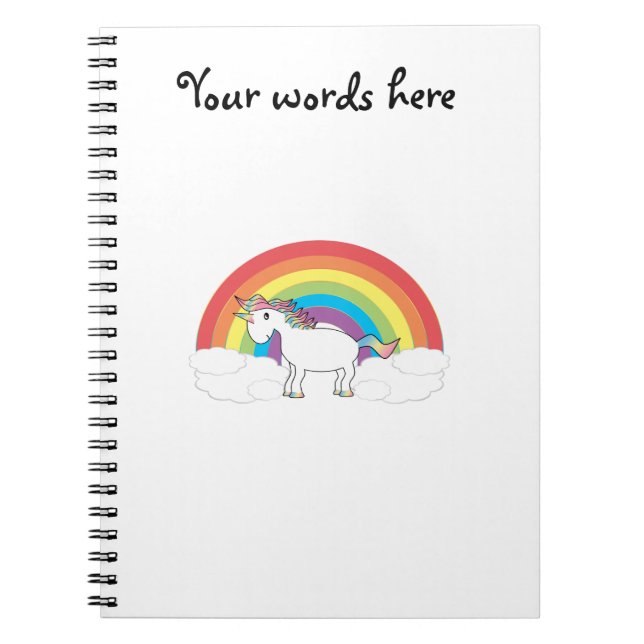 Caderno Espiral Unicórnio branco no arco-íris e nas nuvens (Frente)