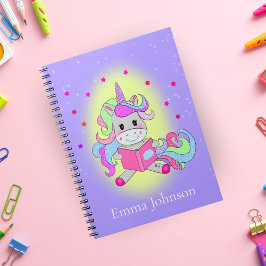 Caderno Espiral Unicórnio Brilhante com Lantejoulas Lendo seu Livr