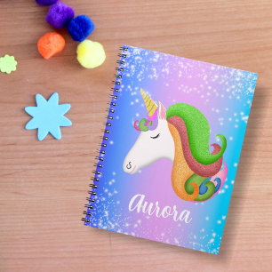 Caderno Espiral Unicórnio Colorido Glitter Personalizado