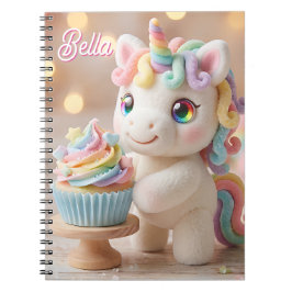 Caderno Espiral Unicórnio de Bala Pastel com Cupcake de Arco-íris