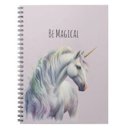 Caderno Espiral Unicórnio de Chifre de Ouro Branco Mágico