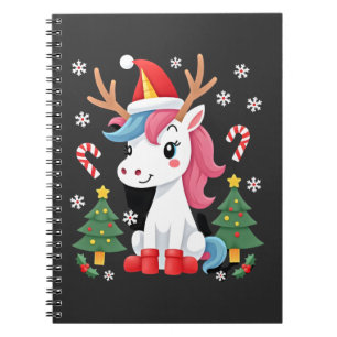 Caderno Espiral Unicórnio de Natal Fofo Mágico Xmas Meninas de 1 a