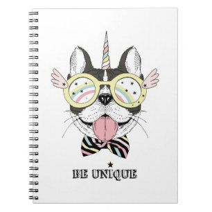 Caderno Espiral Unicórnio do buldogue francês