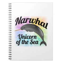 Caderno Espiral Unicórnio do mar, arco-íris bonito de Narwhal
