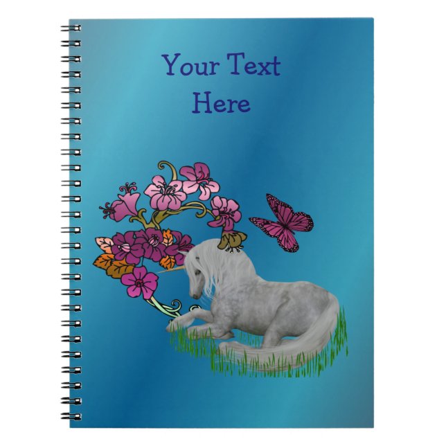 Caderno Espiral Unicórnio E Flores Personalizadas (Frente)