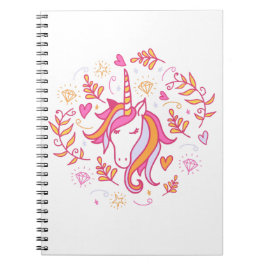 Caderno Espiral Unicórnio em Rosa e Laranja
