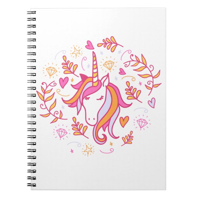 Caderno Espiral Unicórnio em Rosa e Laranja (Frente)