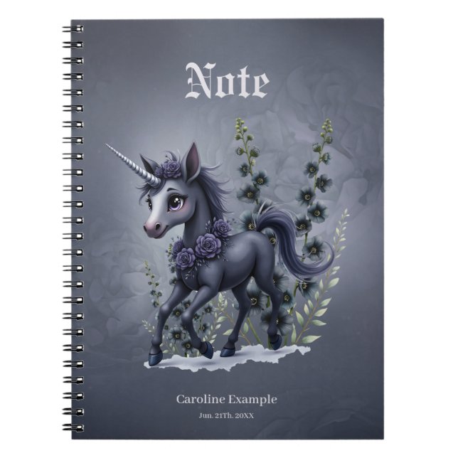 Caderno Espiral unicórnio estilizado em esplendor floral (Frente)