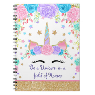 Caderno Espiral Unicórnio floral personalizado da aguarela feita