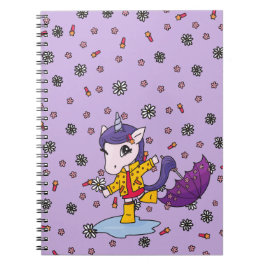 Caderno Espiral Unicórnio Floral Púrpura e Simples no Raincoat