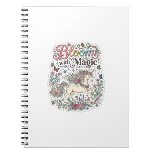 Caderno Espiral Unicórnio Florido com Tipografia Premium de Vetor 