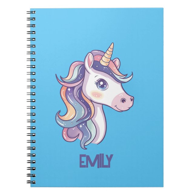 Caderno Espiral Unicórnio Mágico Fofo Espelhante Pastel com o Nome (Frente)