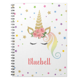 Caderno Espiral Unicórnio Mágico Meninas & Estrelas Personalizado