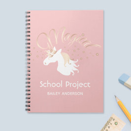 Caderno Espiral Unicórnio Mágico Rosa Moderno Infantil