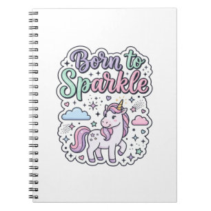 Caderno Espiral Unicórnio Nascido para Brilhar Design Gráfico Merc
