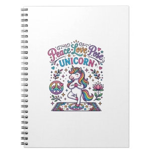 Caderno Espiral Unicórnio Paz Amor Pose Unicórnio Fundo Branco S
