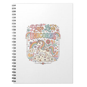 Caderno Espiral Unicórnio Paz Amor Unicórnios Adorável Design Veto