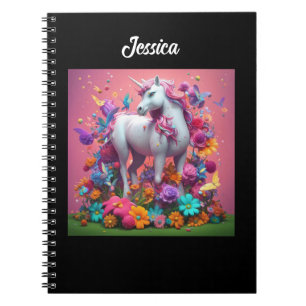 Caderno Espiral Unicórnio Personalizado com flores