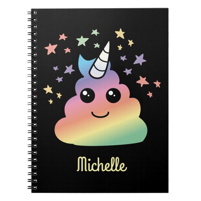 Caderno Espiral Unicórnio Personalizado Poop Arco-Íris Emoji Kawai (Frente)