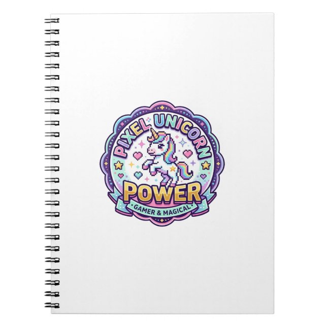 Caderno Espiral Unicórnio Pixel Unicórnio Poder POD Roupas Prontas (Frente)