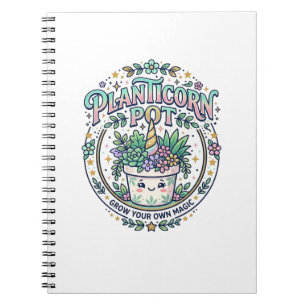 Caderno Espiral Unicórnio Planticórnio Vaso POD Pronto POD Arte_1