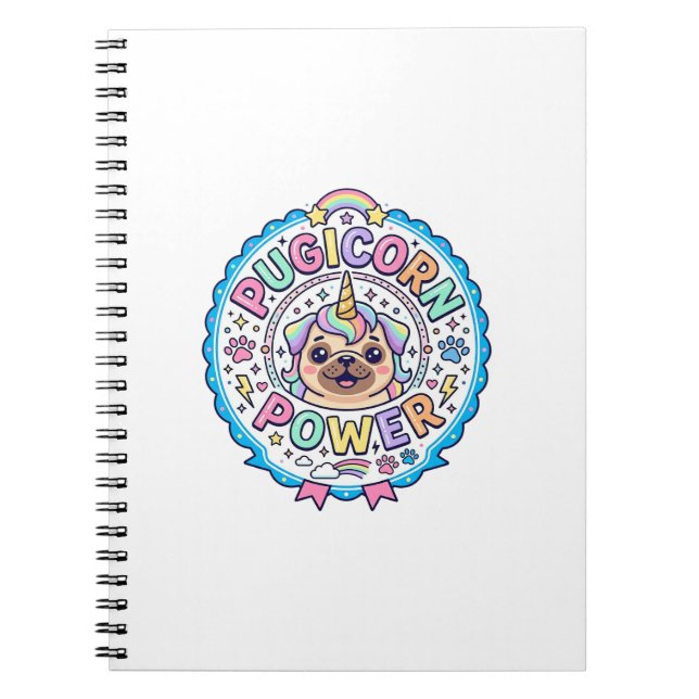Caderno Espiral Unicórnio Pugicorn Poder Divertido Presente Fofo D (Frente)