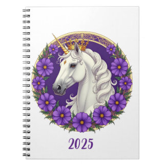 Caderno Espiral unicórnio real branco com massa roxa