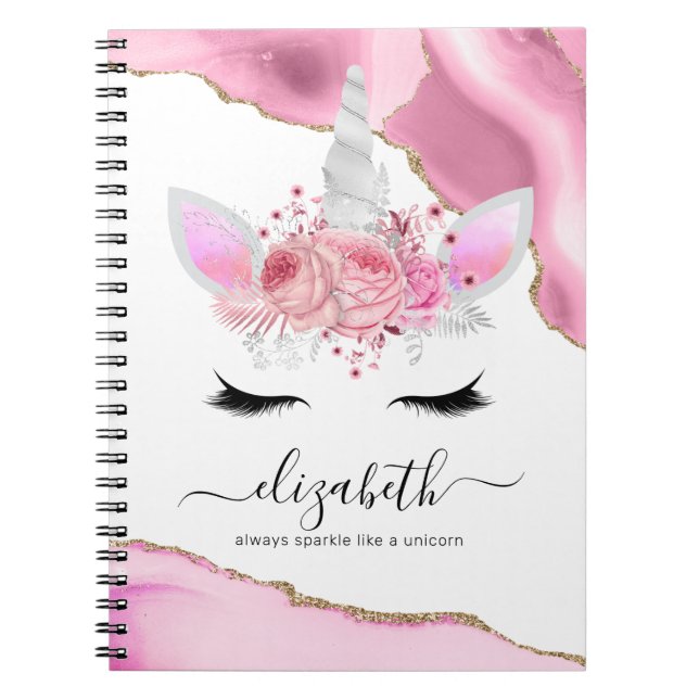 Caderno Espiral Unicórnio Rosa de Nome Personalizado (Frente)