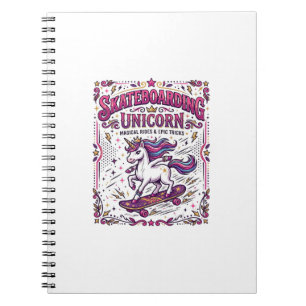 Caderno Espiral Unicórnio Skateboarding Unicórnio Elegante Fundo B