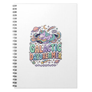 Caderno Espiral Unicórnio Sonhador Galáctico Kawaii Adesivo e Cami