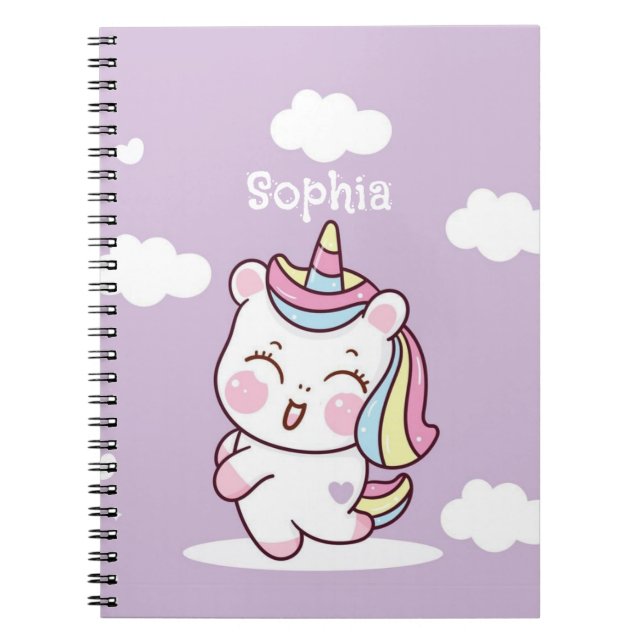 Caderno Espiral Unicórnio Timical Kawaii, Mágico Personalizado (Frente)