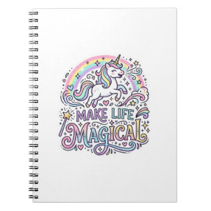 Caderno Espiral Unicórnio Torna a Vida Mágica Tipografia Vetorial 