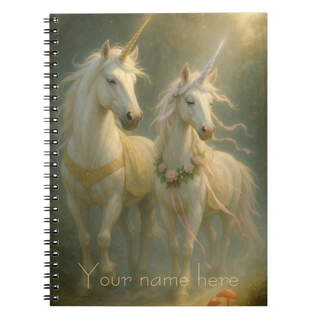 Caderno Espiral Unicórnios Majestosos Personalizados floresta nasc (Frente)