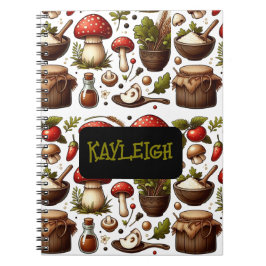 Caderno Espiral Unique custom name mushroom cottagecore pattern 