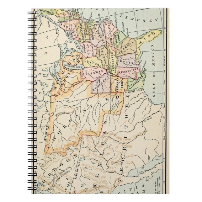 Caderno Espiral United States 1830 Historical Map Illustration (Frente)
