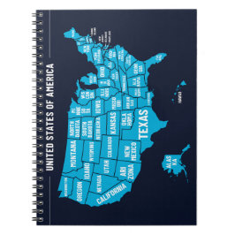 Caderno Espiral United States Map Teal Minimal Design