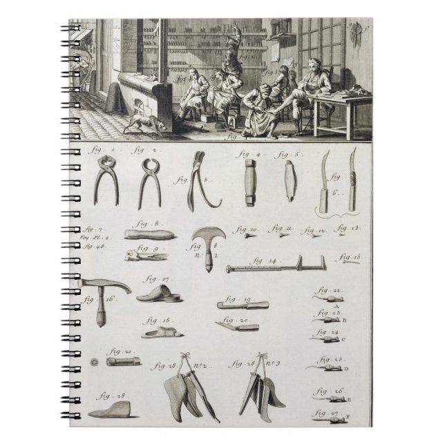 Caderno Espiral Uns calçados e um bootmaker e suas ferramentas, (Frente)