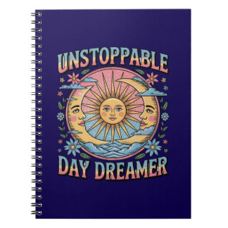 Caderno Espiral Unstoppable Daydreamer Sun Moon Retro Design 