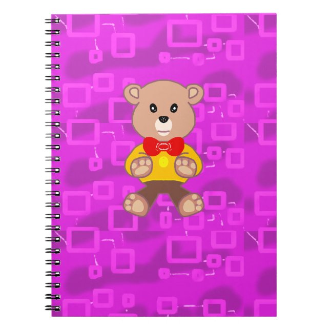 Caderno Espiral Ursa Teddy Fofa em Geométrico Rosa (Frente)