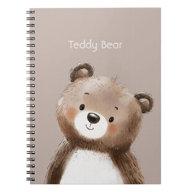 Caderno Espiral Ursa Teddy Marrom Doce Fofa Branca (Frente)