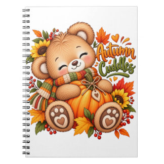 Caderno Espiral Ursinho de Abraço de Outono Abóbora de Bebê e Cria