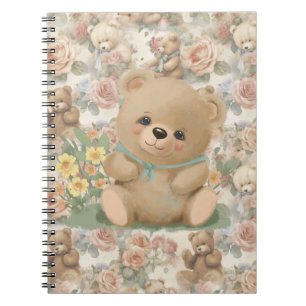 Caderno Espiral ursinho fofo com flores